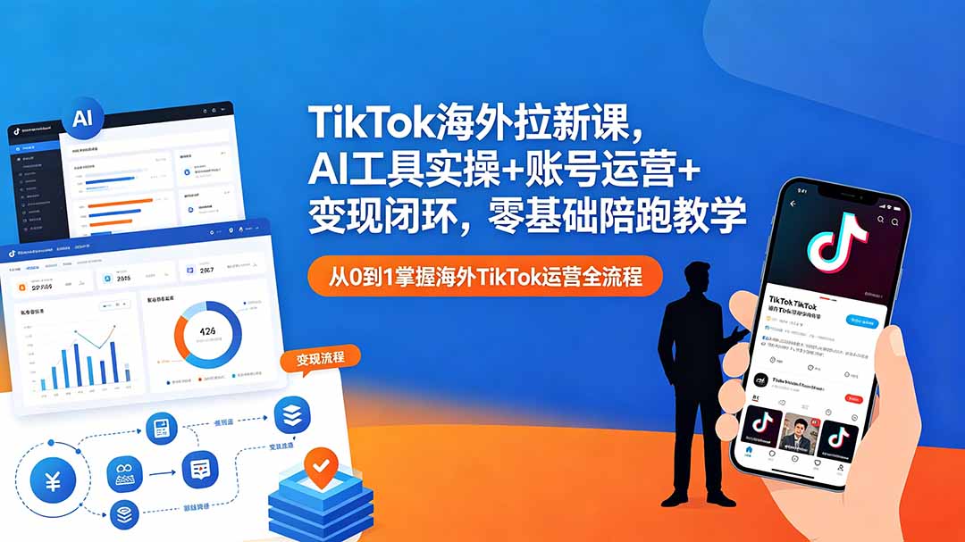(18522期)TikTok海外拉新课,AI工具实操+账号运营+变现闭环,零基础陪跑教学-赛德副业库