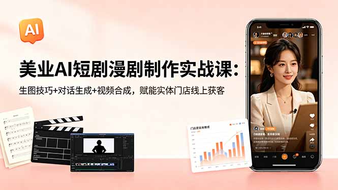 (18536期)美业AI短剧漫剧制作实战课:生图技巧+对话生成+视频合成,赋能实体门店线上获客-赛德副业库