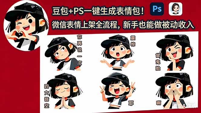 (18402期)豆包+PS一键生成表情包!微信表情上架全流程,新手也能做被动收入-赛德副业库