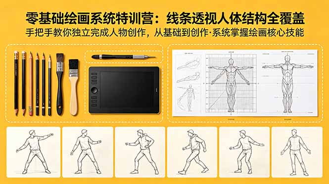 (18615期)零基础绘画系统特训营:线条透视人体结构全覆盖,手把手教你独立完成人物创作-赛德副业库
