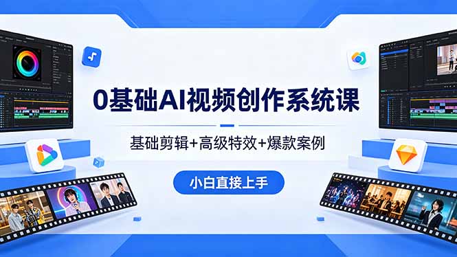 （18354期）0基础AI视频创作系统课，基础剪辑+高级特效+爆款案例，小白直接上手-赛德副业库