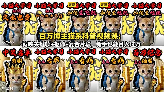 (18595期)百万博主猫系科普视频课:剪映关键帧+抠像+复合片段,新手也能月入过万-赛德副业库