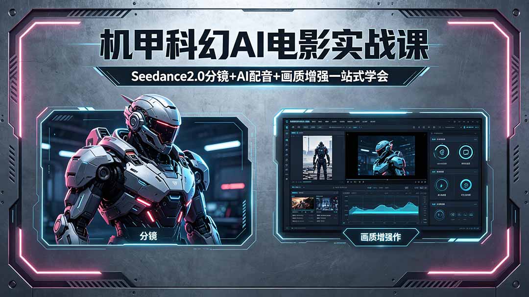 (18298期)机甲科幻 AI 电影实战课,Seedance2.0 分镜 + AI 配音 + 画质增强一站式学会-赛德副业库