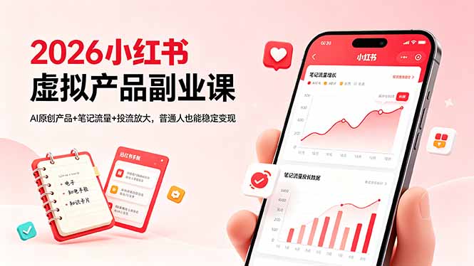 （18449期）2026小红书虚拟产品副业课，AI原创产品+笔记流量+投流放大，普通人也能稳定变现-赛德副业库