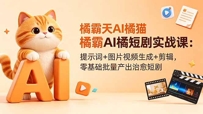 (18542期)橘霸天AI橘猫短剧实战课:提示词+图片视频生成+剪辑,零基础批量产出治愈短剧-赛德副业库