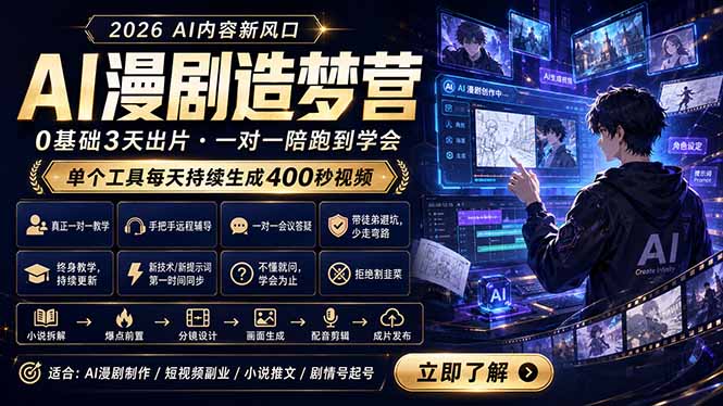 （18568期）AI漫剧造梦营：0基础3天出片，单个工具每天持续生成400秒视频-赛德副业库