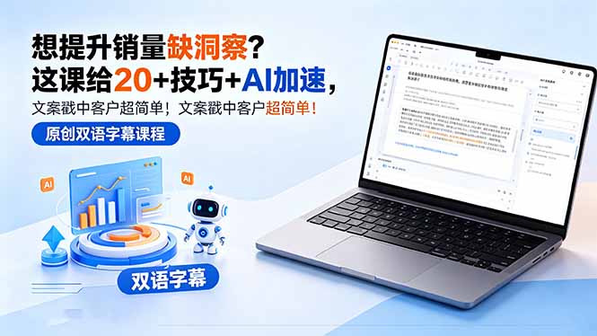 (18408期)想提升销量缺洞察?这课给 20 + 技巧 + AI 加速,文案戳中客户超简单!【原创双语字幕】-赛德副业库