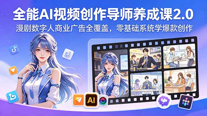 (18505期)全能AI视频创作导师养成课2.0,漫剧数字人商业广告全覆盖,零基础系统学爆款创作-赛德副业库