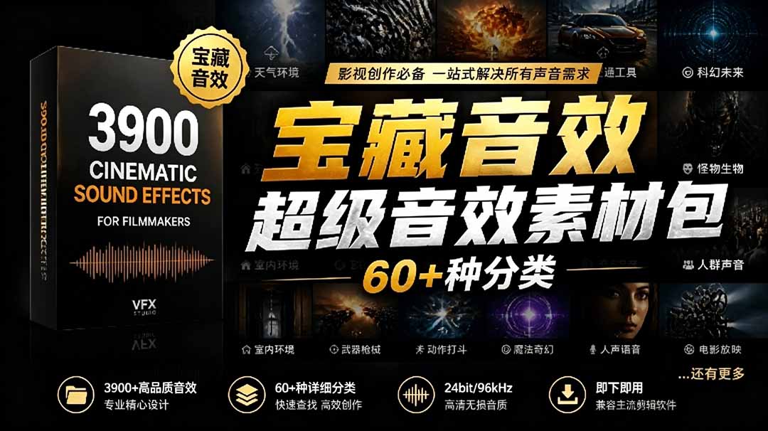 （18660期）宝藏音效合集包！60+多种音效分类，共计3900个，分类清晰，全中文分类，高品质剪辑音效素材包-赛德副业库
