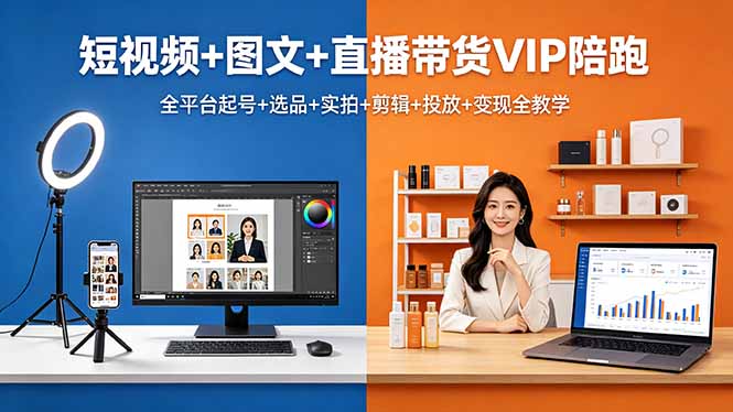 （18319期）短视频+图文+直播带货VIP陪跑，全平台起号+选品+实拍+剪辑+投放+变现全教学-赛德副业库