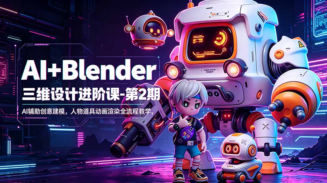 (18586期)AI+Blender三维设计进阶课-第2期:AI辅助创意建模,人物道具动画渲染全流程教学-赛德副业库