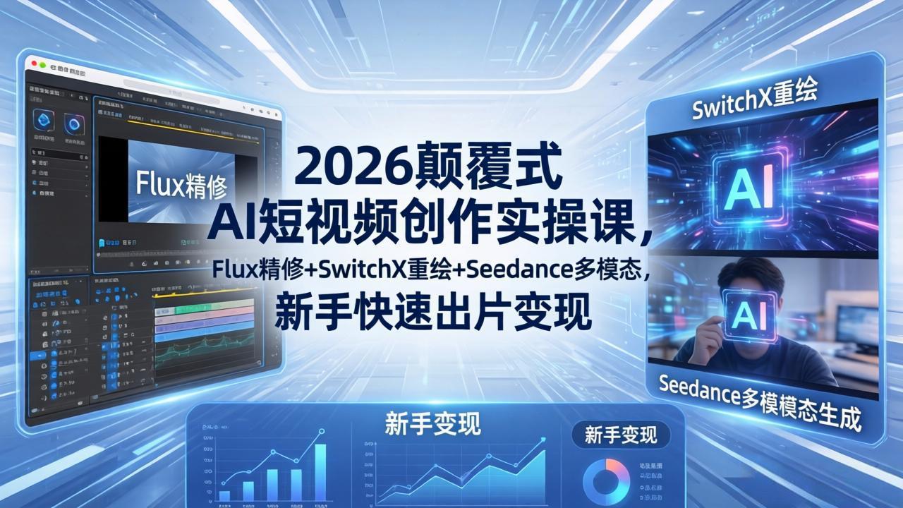（18449期）2026颠覆式 AI短视频创作课-5月更新，Flux精修+SwitchX重绘+Seedance多模态，新手快速出片变现-赛德副业库