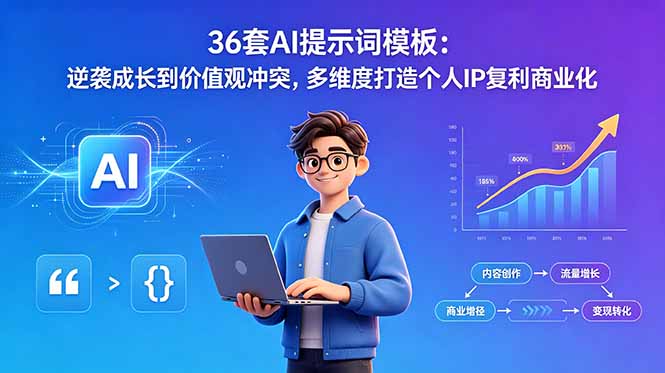 （18630期）36套AI提示词模板：逆袭成长到价值观冲突，多维度打造个人IP复利商业化-赛德副业库