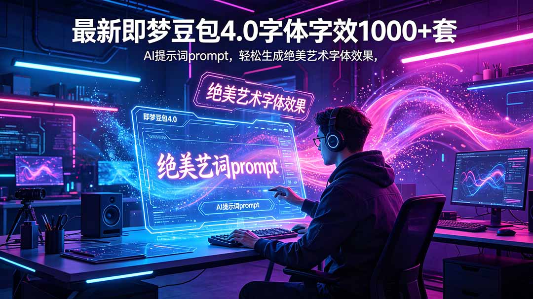 (18650期)最新即梦豆包4.0字体字效1000+套,AI提示词prompt,轻松生成绝美艺术字体效果-赛德副业库