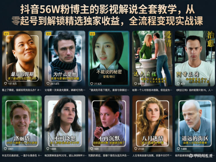 抖音56W粉博主的影视解说全套教学,从零起号到解锁精选独家收益,全流程变现实战课-赛德副业库
