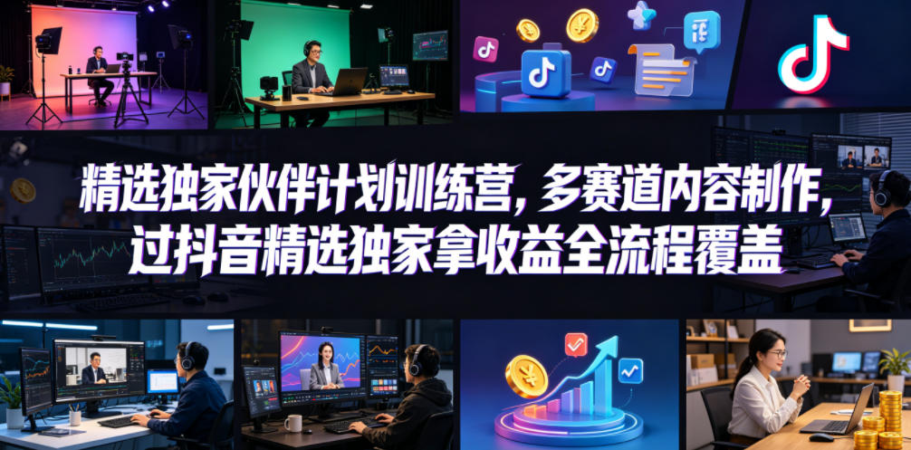 小豁食堂精选独家伙伴计划训练营,多赛道内容制作,过抖音精选独家拿收益全流程覆盖-赛德副业库
