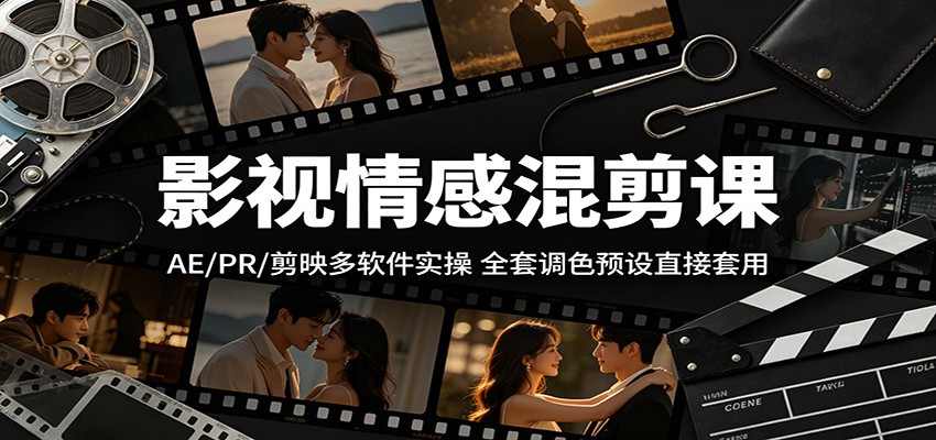 影视情感混剪课：AE/PR/剪映多软件实操，全套调色预设直接套用-赛德副业库