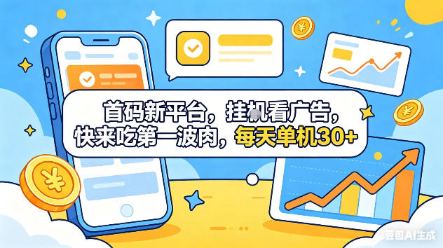 首码新平台，挂G自动看广告，快来吃第一波肉，每天单机30+，可矩阵放大【揭秘】-赛德副业库