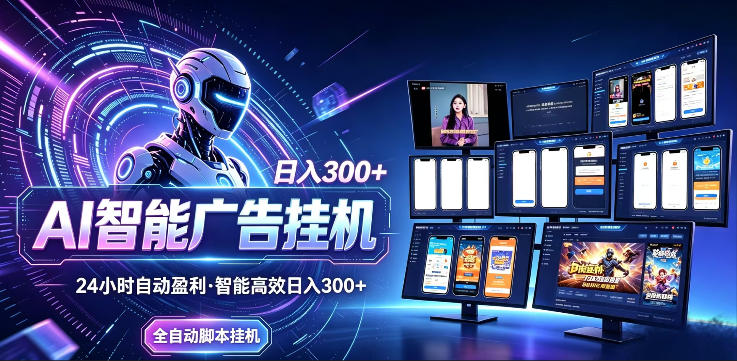 AI智能广告挂G项目，无需人工，单机稳定日入200+，可矩阵放大，24小时不间断刷广告賺收益【揭秘】-赛德副业库