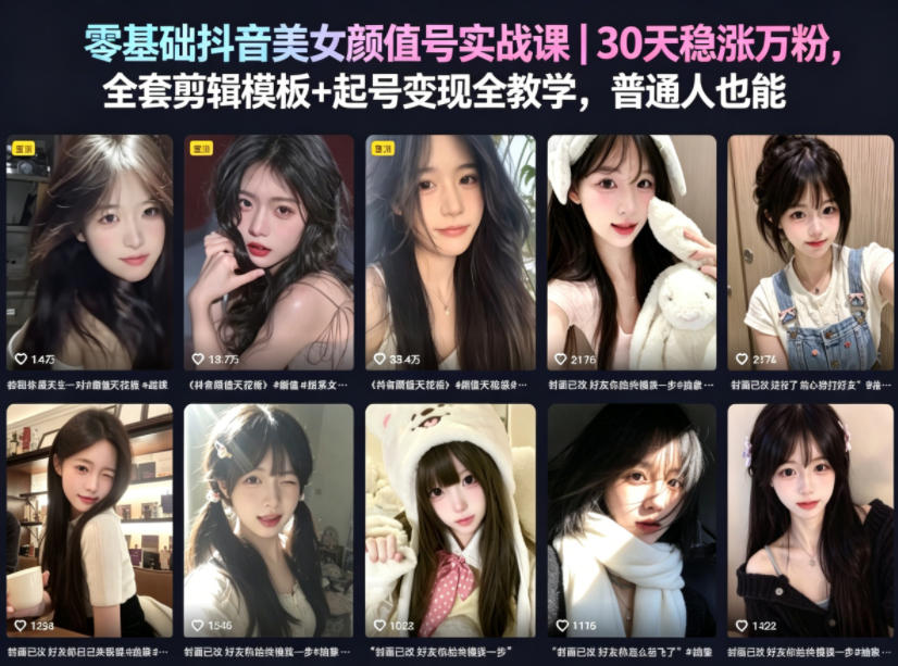零基础抖音美女颜值号实战课|30天稳涨万粉,全套剪辑模板+起号变现全教学,普通人也能复制-赛德副业库