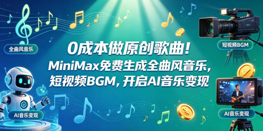 0成本做原创歌曲!MiniMax免费生成全曲风音乐,短视频BGM,开启AI音乐变现-赛德副业库