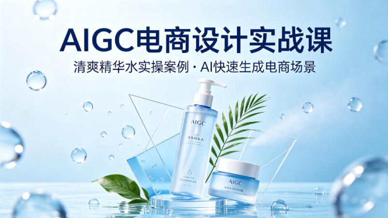AIGC电商设计实战课，以清爽精华水为实操案例，教你用AI快速生成电商场景-赛德副业库