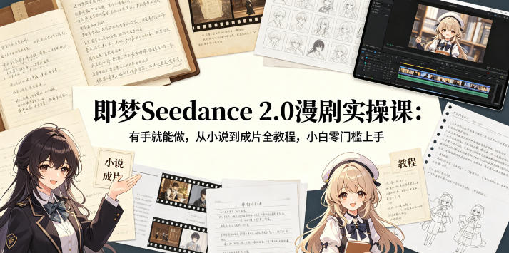 即梦Seedance 2.0漫剧实操课:有手就能做,从小说到成片全教程,小白零门槛上手-赛德副业库