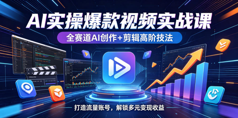 AI实操爆款视频实战课，全赛道AI创作+剪辑高阶技法，打造流量账号，解锁多元变现收益-赛德副业库