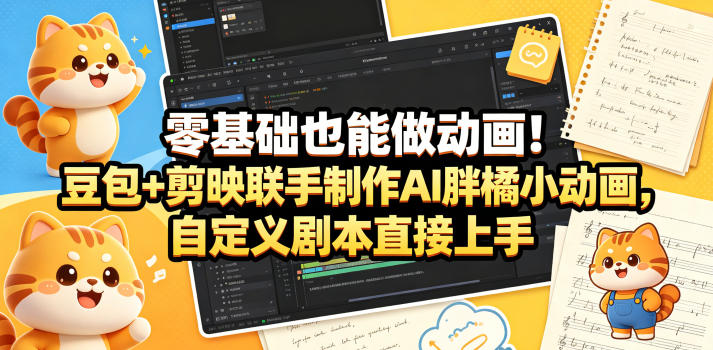 零基础也能做动画!豆包+剪映联手制作AI胖橘小动画,自定义剧本直接上手-赛德副业库