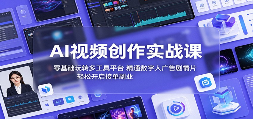 AI视频创作实战课：零基础玩转多工具平台，精通数字人广告、剧情片，轻松开启接单副业-赛德副业库