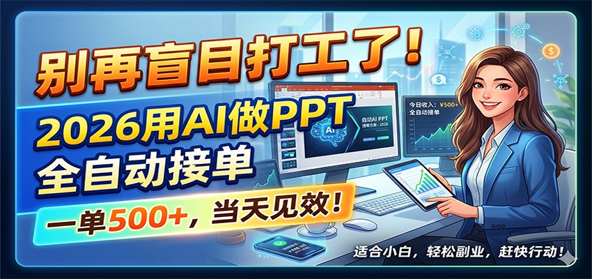 别再盲目打工了！2026用AI做PPT全自动接单，一单5张+，当天见效！-赛德副业库