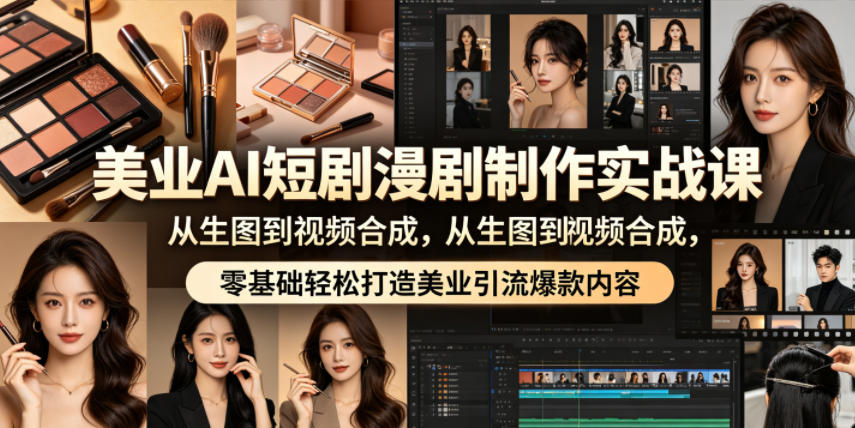 美业AI短剧漫剧制作实战课,从生图到视频合成,零基础轻松打造美业引流爆款内容-赛德副业库