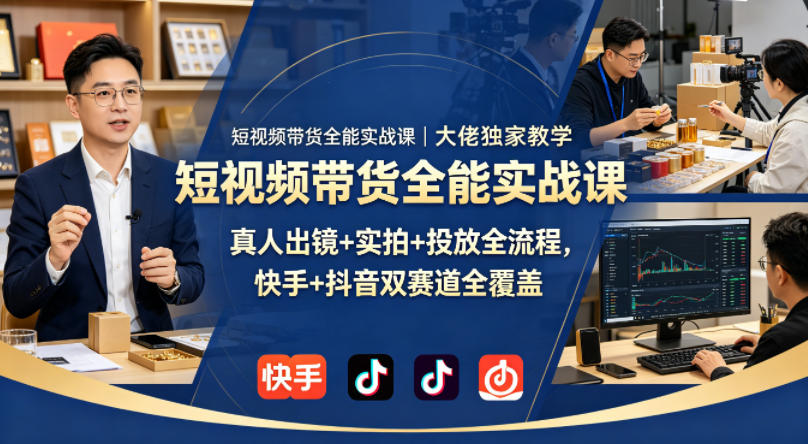 短视频带货全能实战课｜大佬独家教学，真人出镜+实拍+投放全流程，快手+抖音双赛道全覆盖-赛德副业库