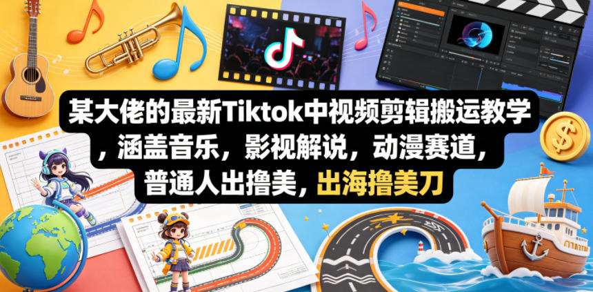某大佬的最新Tiktok中视频剪辑搬运教学,涵盖音乐,影视解说,动漫赛道,普通人出海撸美刀-赛德副业库