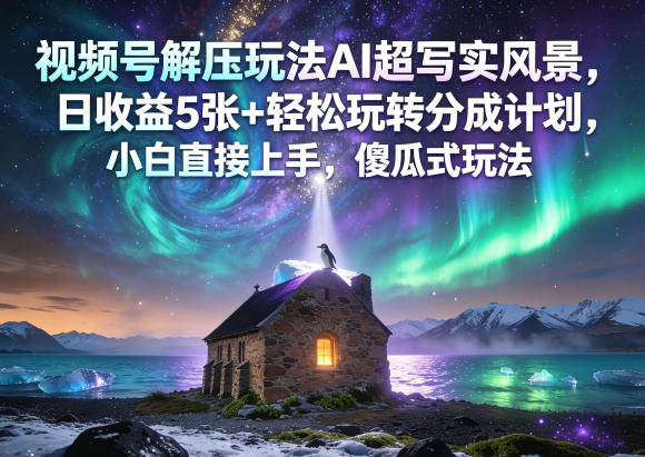 视频号解压玩法AI超写实风景,日收益5张+轻松玩转分成计划,小白直接上手,傻瓜式玩法-赛德副业库
