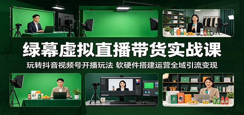 绿幕虚拟直播带货实战课:玩转抖音视频号开播玩法,软硬件搭建运营全域引流变现-赛德副业库