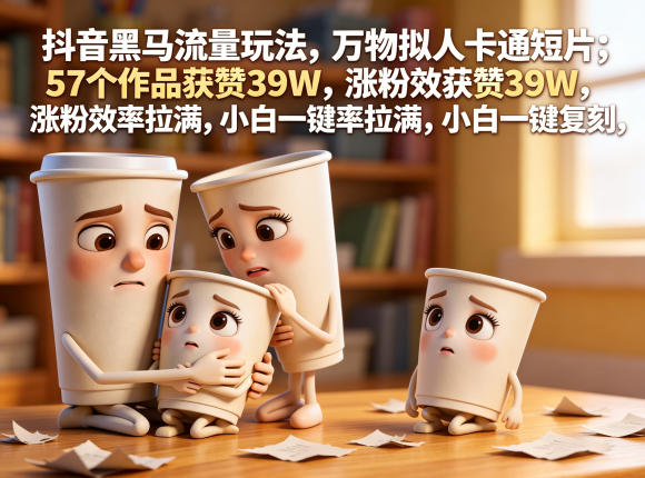 抖音黑马流量玩法,万物拟人卡通短片,57个作品获赞39W,涨粉效率拉满,小白一键复刻,保姆级拆解-赛德副业库