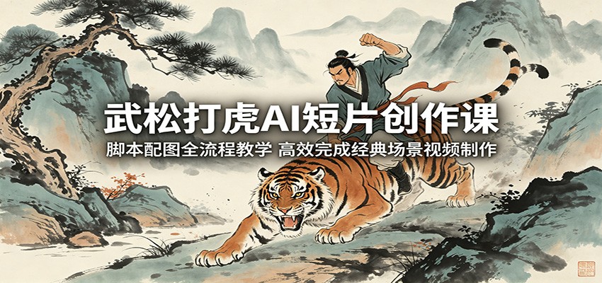 武松打虎AI短片创作课：脚本配图全流程教学，高效完成经典场景视频制作-赛德副业库