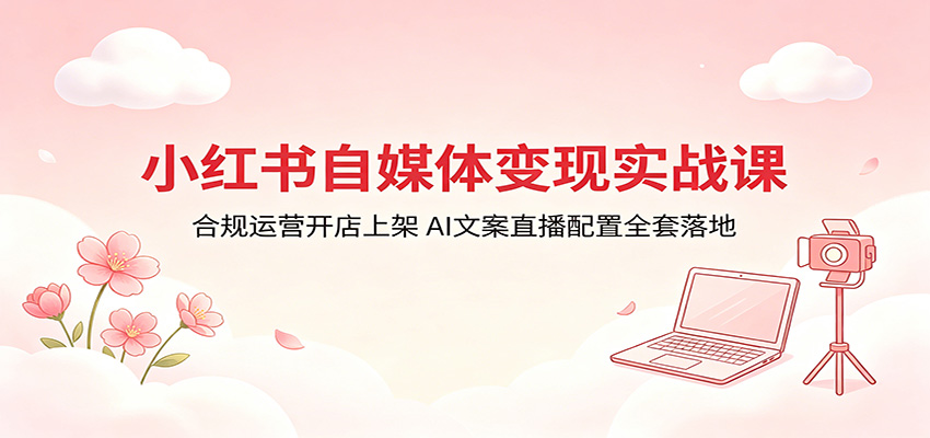小红书自媒体变现实战课：合规运营开店上架，AI文案直播配置全套落地-赛德副业库