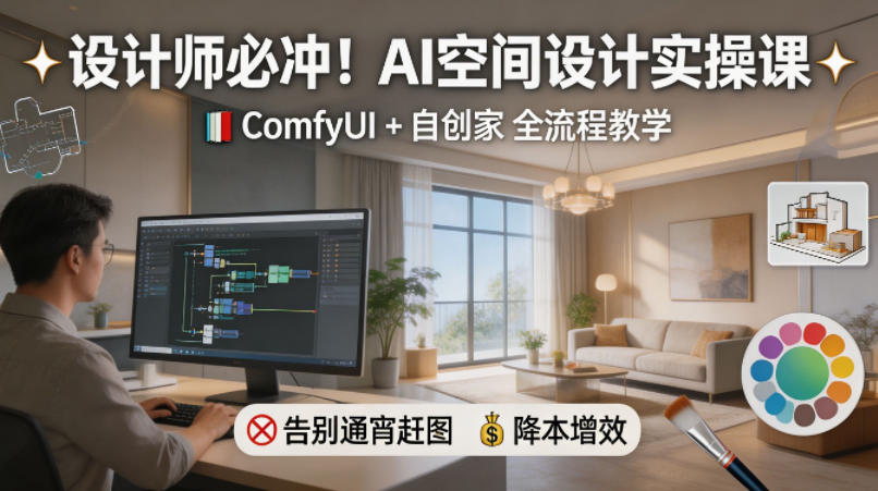 设计师必冲！AI空间设计实操课，ComfyUI+自创家全教学，告别通宵赶图，降本增效-赛德副业库