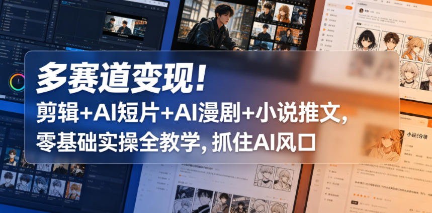 多赛道变现！剪辑+AI短片+AI漫剧+小说推文，零基础实操全教学，抓住AI风口-赛德副业库