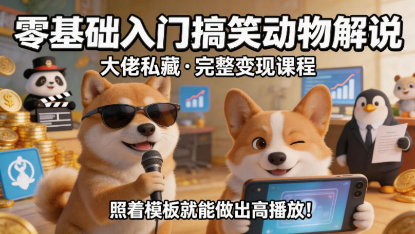 零基础入门搞笑动物解说,大佬私藏完整变现课程,照着模板就能做出高播放-赛德副业库