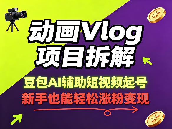 动画Vlog项目拆解,豆包AI辅助短视频起号,新手也能轻松涨粉,43条作品涨粉8.3W-赛德副业库