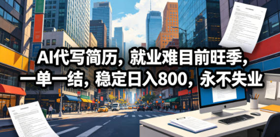AI代写简历,就业难目前旺季,一单一结,稳定日入800,永不失业-赛德副业库