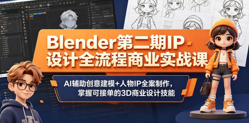 Blender第二期IP设计全流程商业实战课,AI辅助创意建模+人物IP全案制作,掌握可接单的3D商业设计技能-赛德副业库