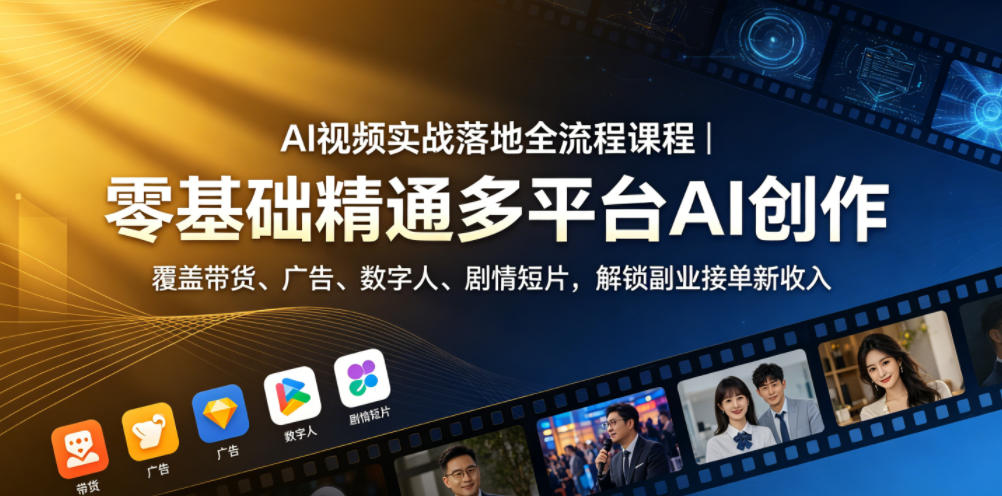 AI视频实战落地全流程课程｜零基础精通多平台AI创作，覆盖带货、广告、数字人、剧情短片，解锁副业接单新收入-赛德副业库