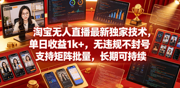 淘宝无人直播最新独家技术,单日收益1k+,无违规不封号,支持矩阵批量,长期可持续【揭秘】-赛德副业库
