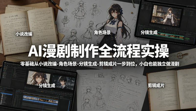 AI漫剧制作全流程实操，零基础从小说改编-角色场景-分镜生成-剪辑成片一步到位，小白也能独立做漫剧-赛德副业库