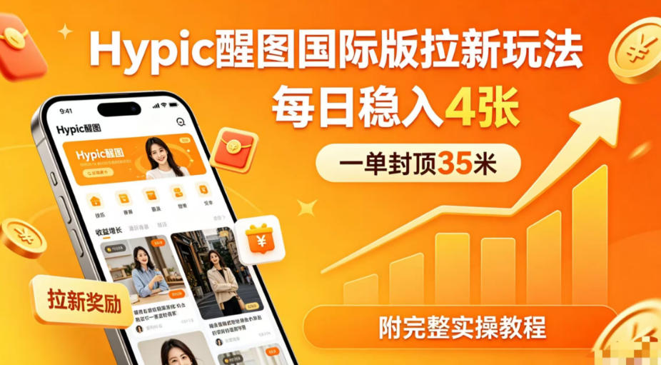 一单封顶35米,实测Hypic醒图国际版拉新玩法,每日稳入4张(附完整实操教程)-赛德副业库