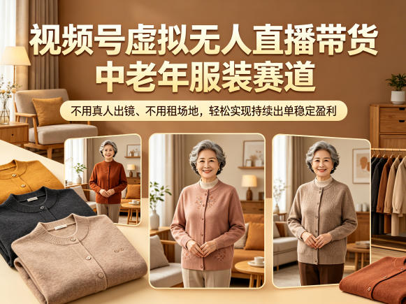 视频号虚拟无人直播带货中老年服装赛道,不用真人出镜、不用租场地,轻松实现持续出单稳定盈利-赛德副业库